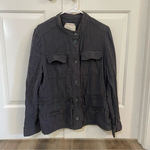 Hei Hei Anthropologie Dark Gray Knit Cotton Crochet Trim Cargo/Utility Jacket L
